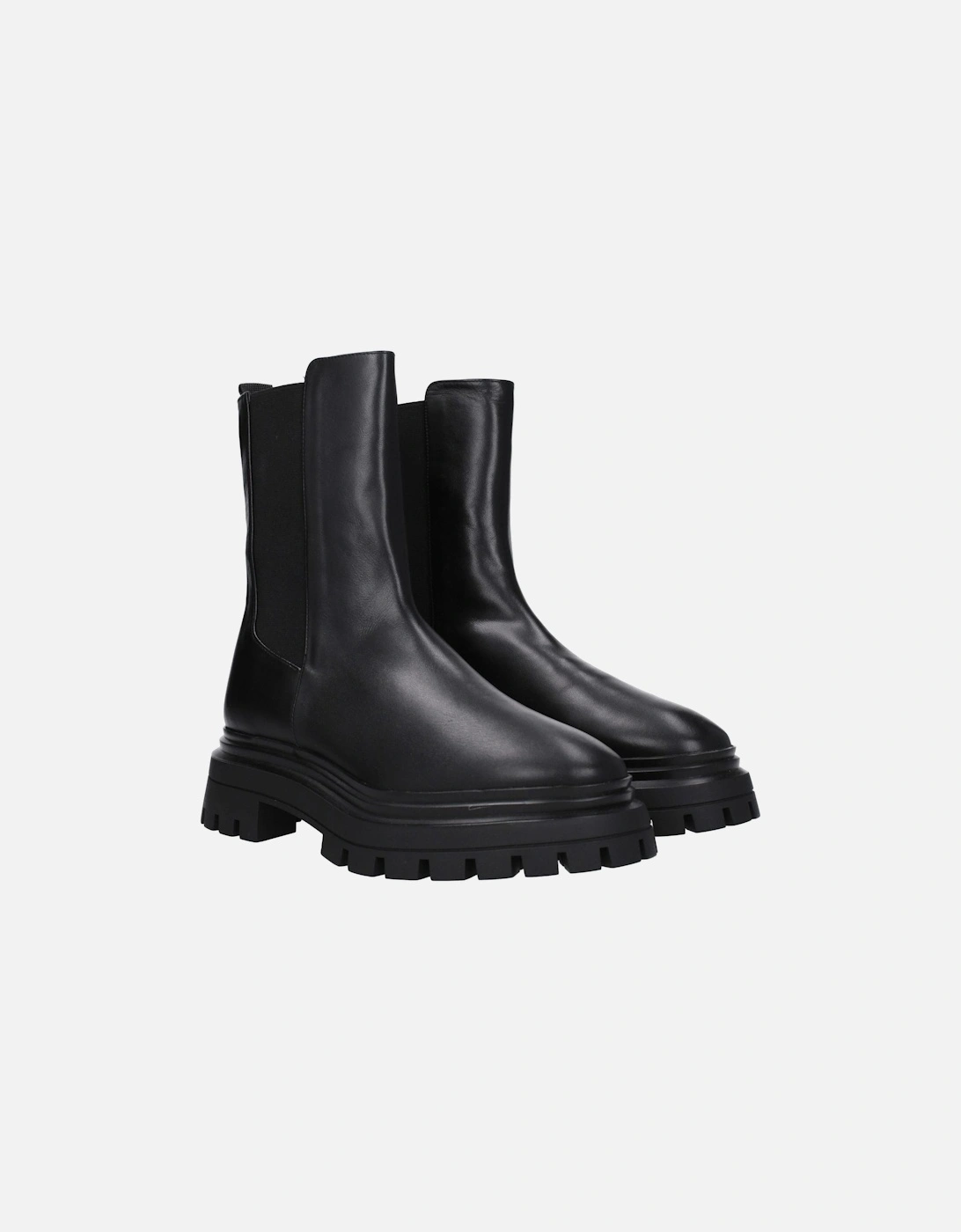 Leather Ankle Boots with Mid Heels Women - Black