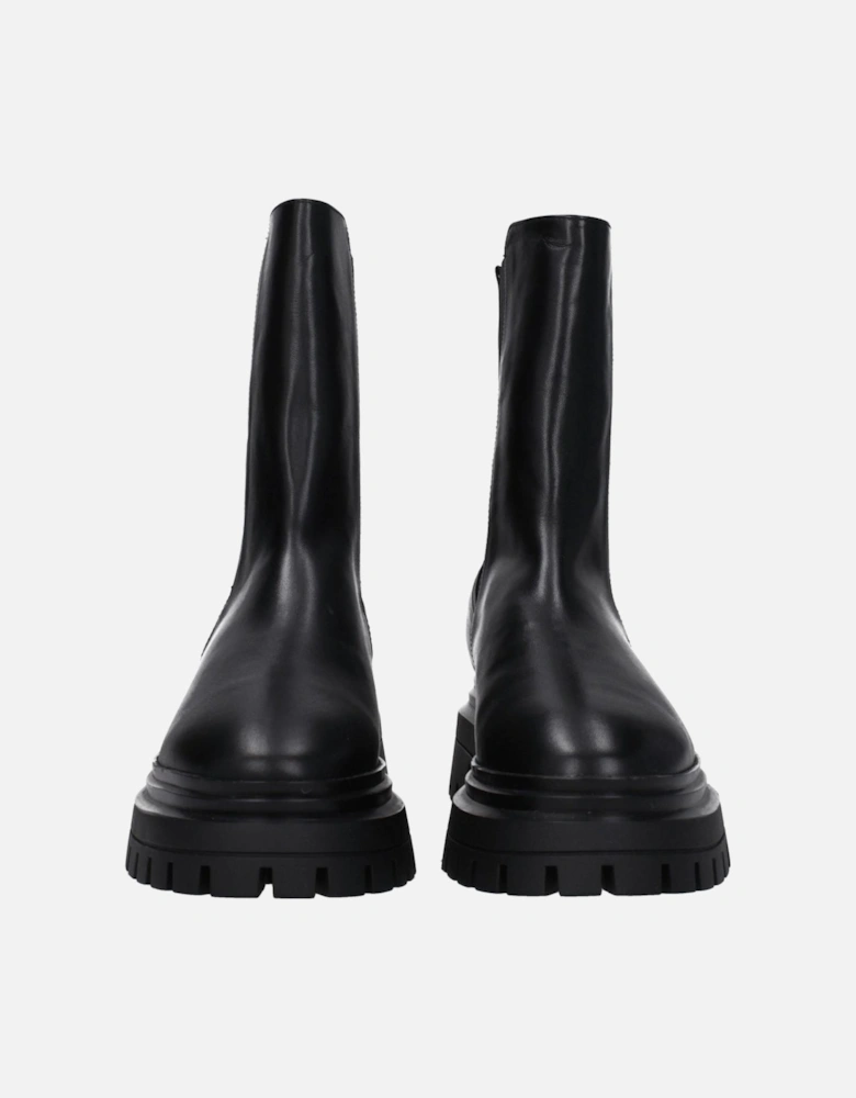 Leather Ankle Boots with Mid Heels Women - Black