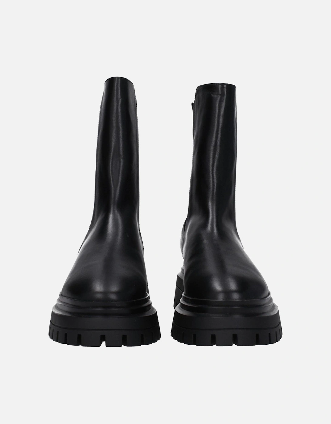 Leather Ankle Boots with Mid Heels Women - Black