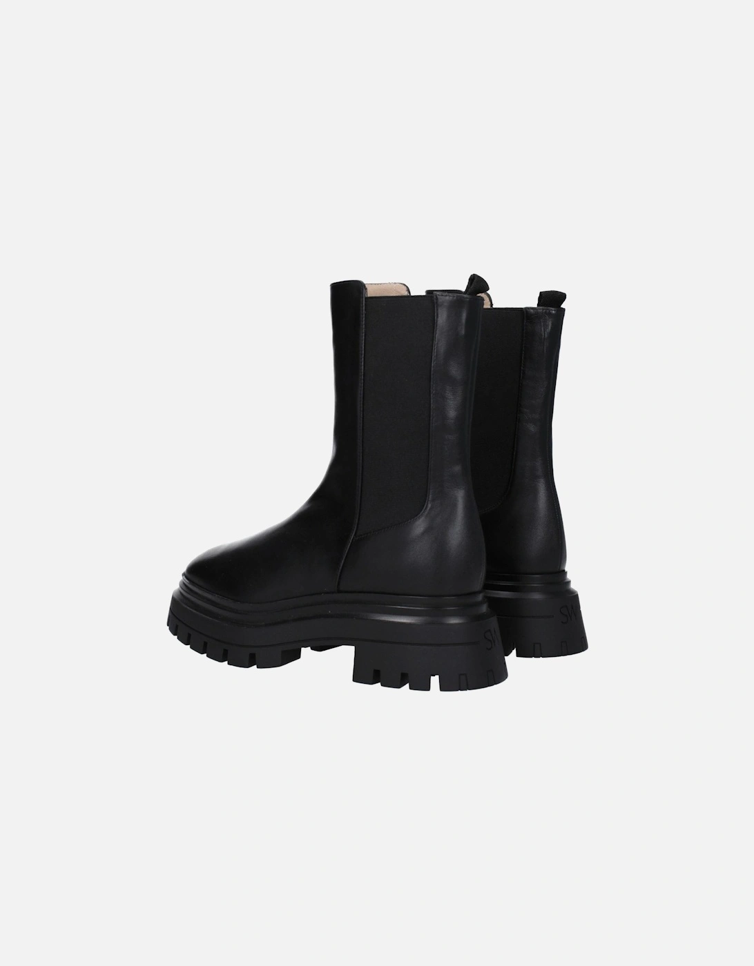 Leather Ankle Boots with Mid Heels Women - Black