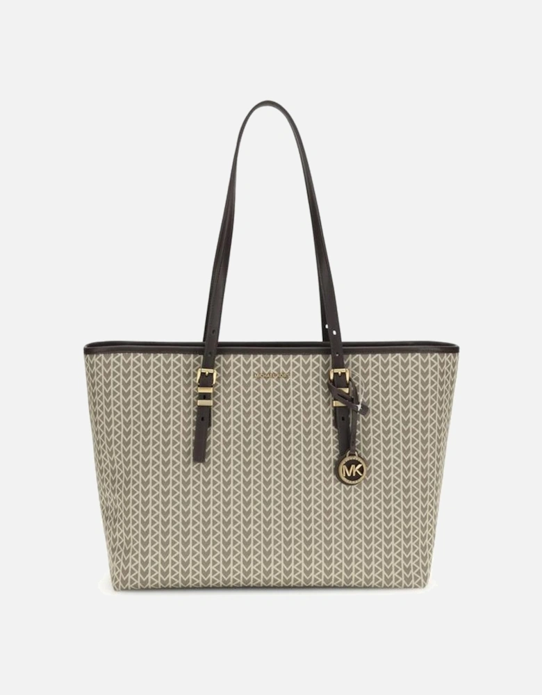 Quinn Large Jacquard Logo Tote Bag Women - Beige Shoulder Bags