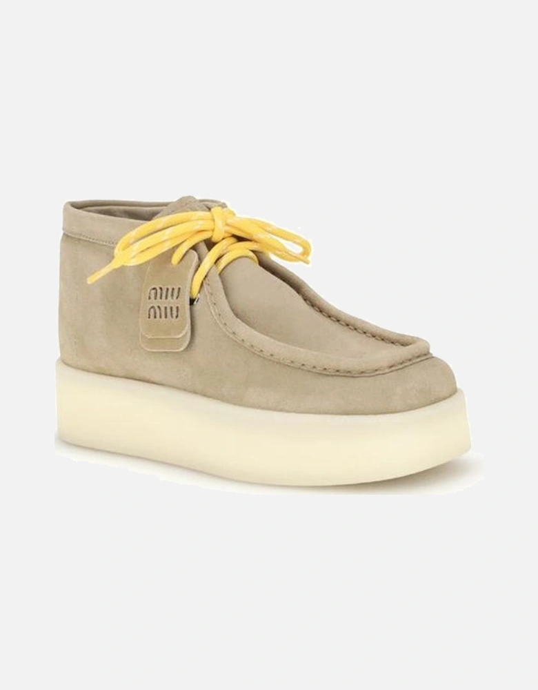 Leather Platform Ankle Boots with Squared Toe Women - Beige