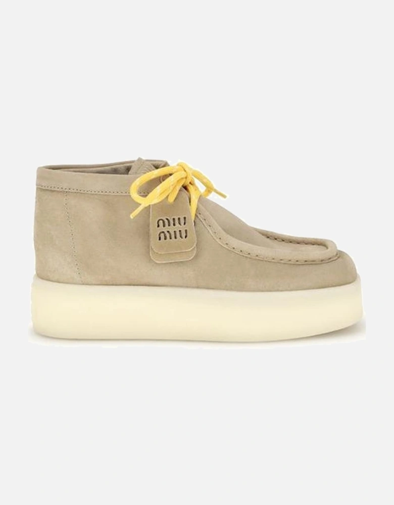 Leather Platform Ankle Boots with Squared Toe Women - Beige