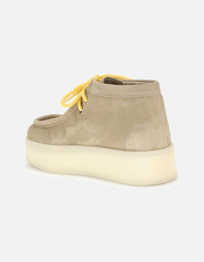 Leather Platform Ankle Boots with Squared Toe Women - Beige
