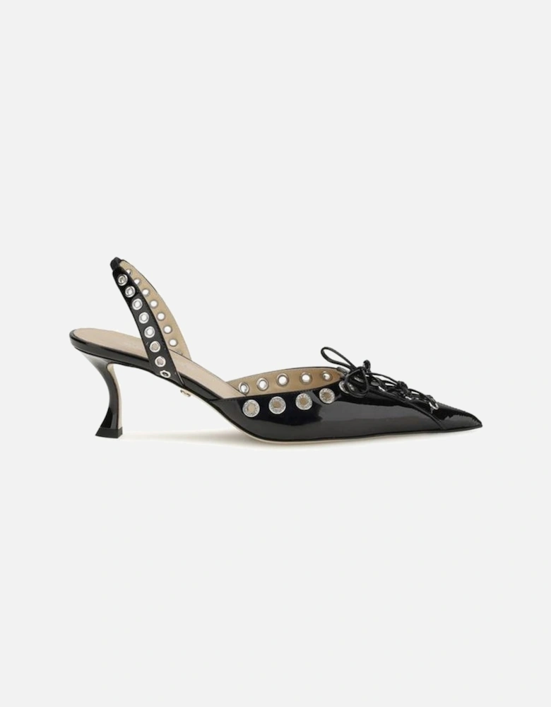 Studded Almond Toe Kitten Heel Slingback Pumps Women - Black