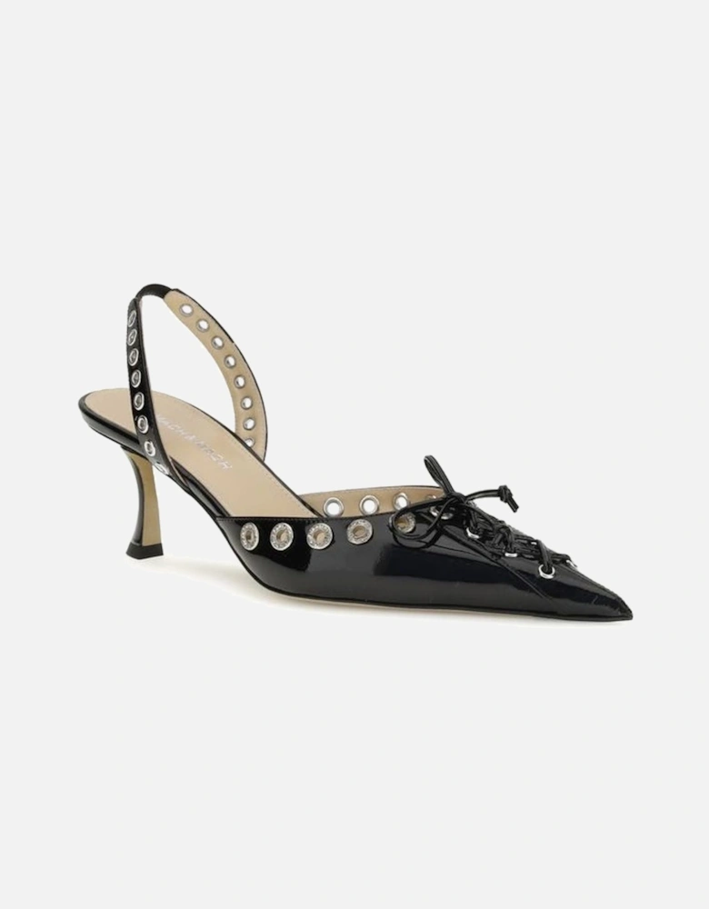 Studded Almond Toe Kitten Heel Slingback Pumps Women - Black