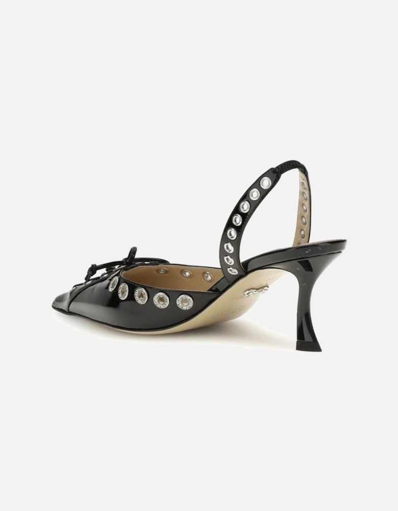 Studded Almond Toe Kitten Heel Slingback Pumps Women - Black
