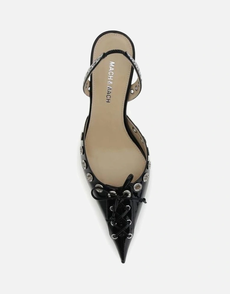 Studded Almond Toe Kitten Heel Slingback Pumps Women - Black
