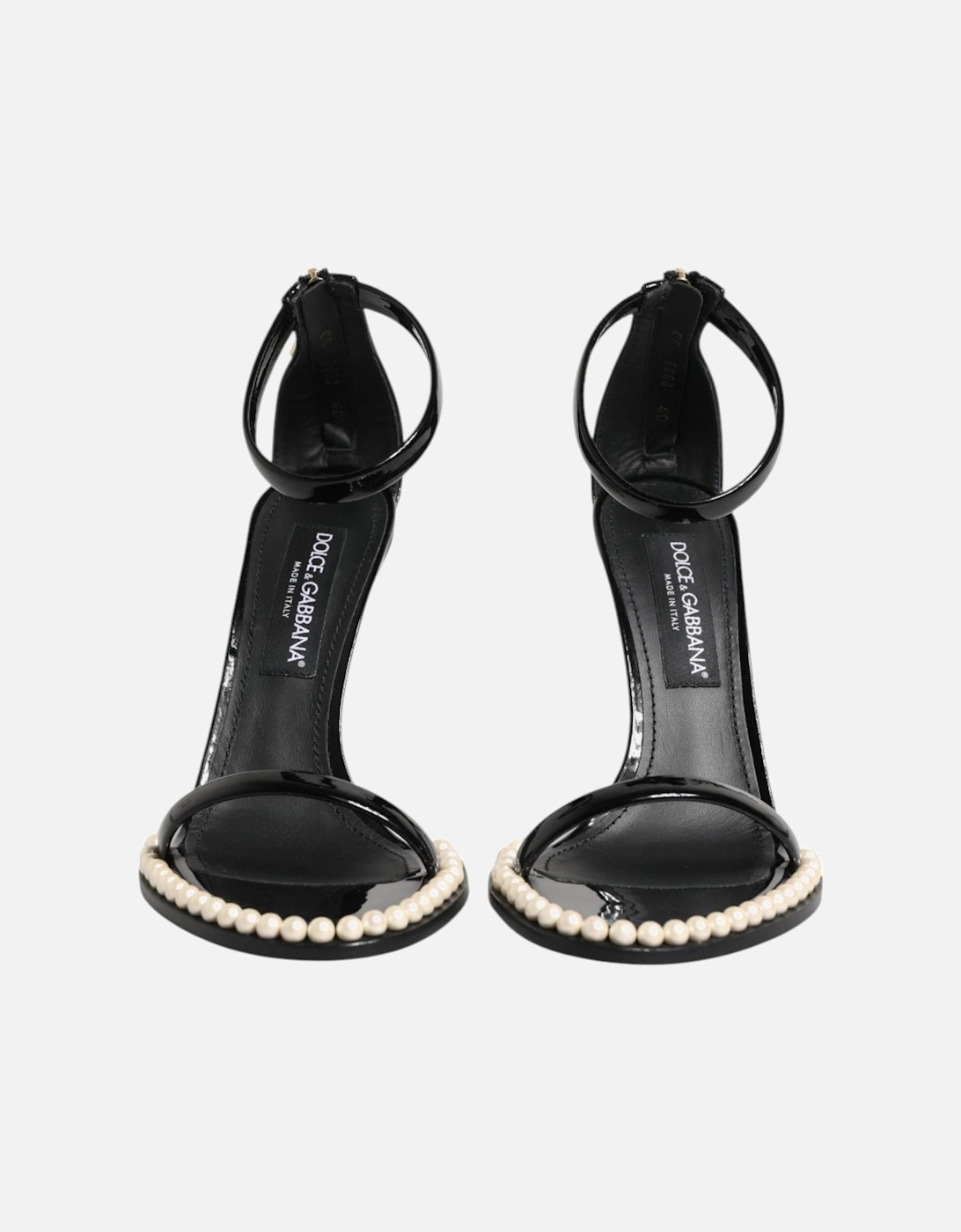 Patent Leather Pearl Embellished Ankle Strap Sandals Women - Black