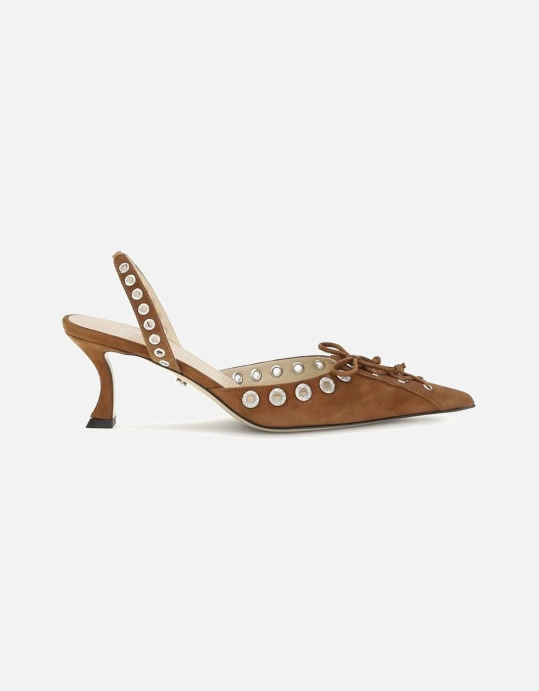 Suede Slingback Pumps with Perforated Studs Women - Brown, 5 of 4
