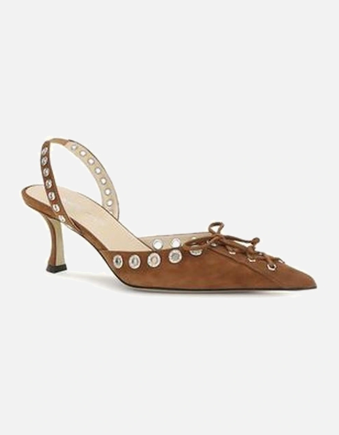 Suede Slingback Pumps with Perforated Studs Women - Brown