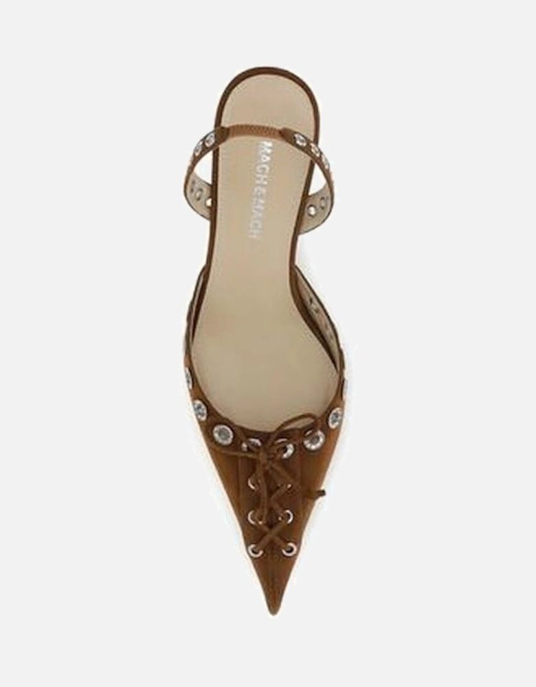 Suede Slingback Pumps with Perforated Studs Women - Brown