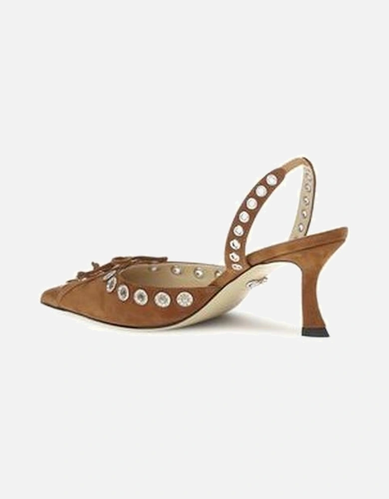 Suede Slingback Pumps with Perforated Studs Women - Brown