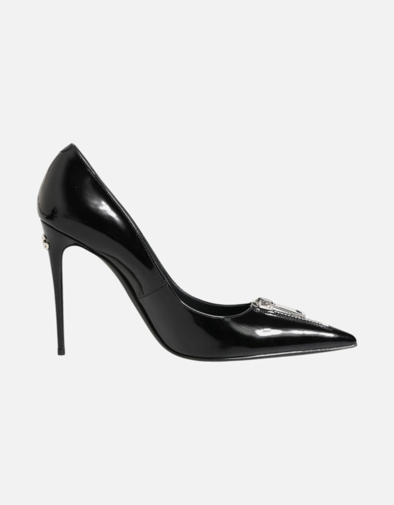 Leather Pumps with Zipper Embellishment Women - Black