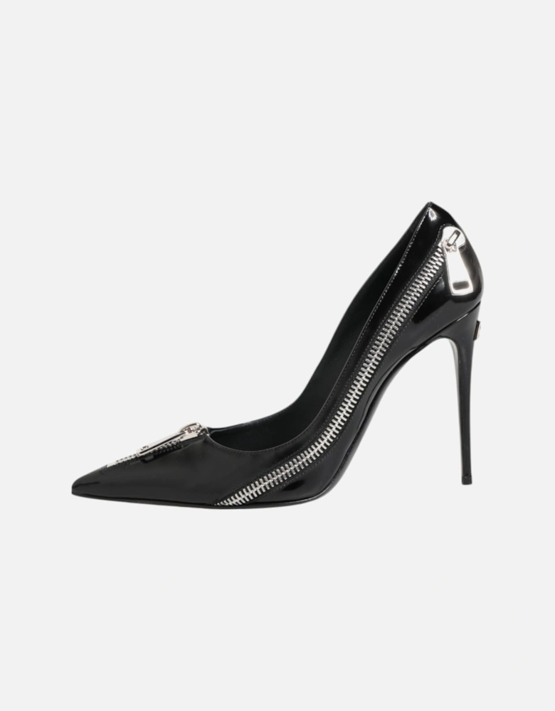 Leather Pumps with Zipper Embellishment Women - Black