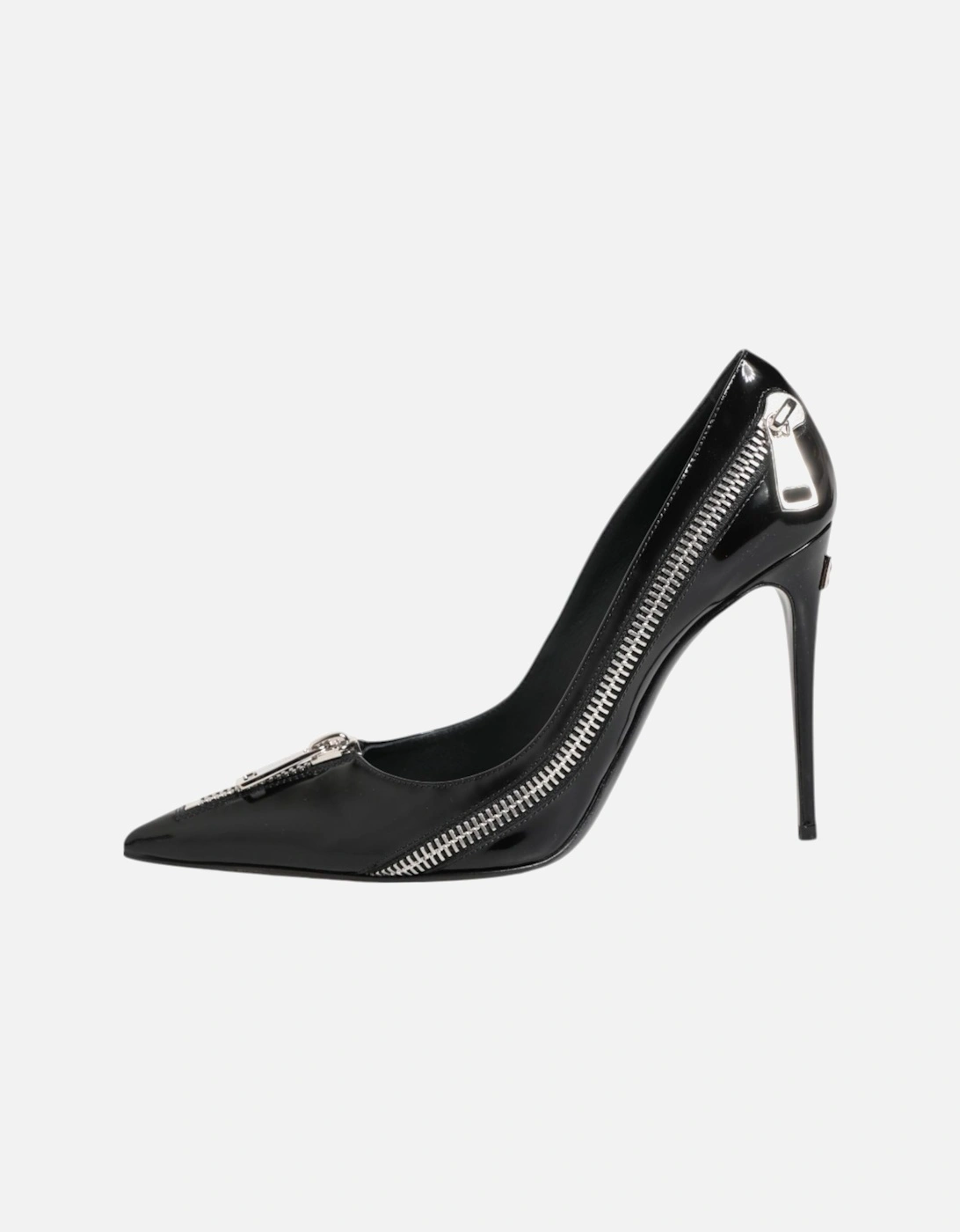 Leather Pumps with Zipper Embellishment Women - Black