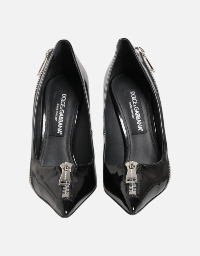 Leather Pumps with Zipper Embellishment Women - Black