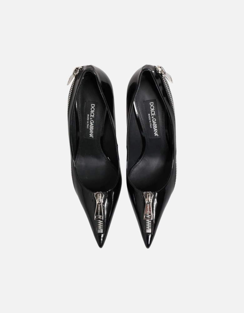 Leather Pumps with Zipper Embellishment Women - Black