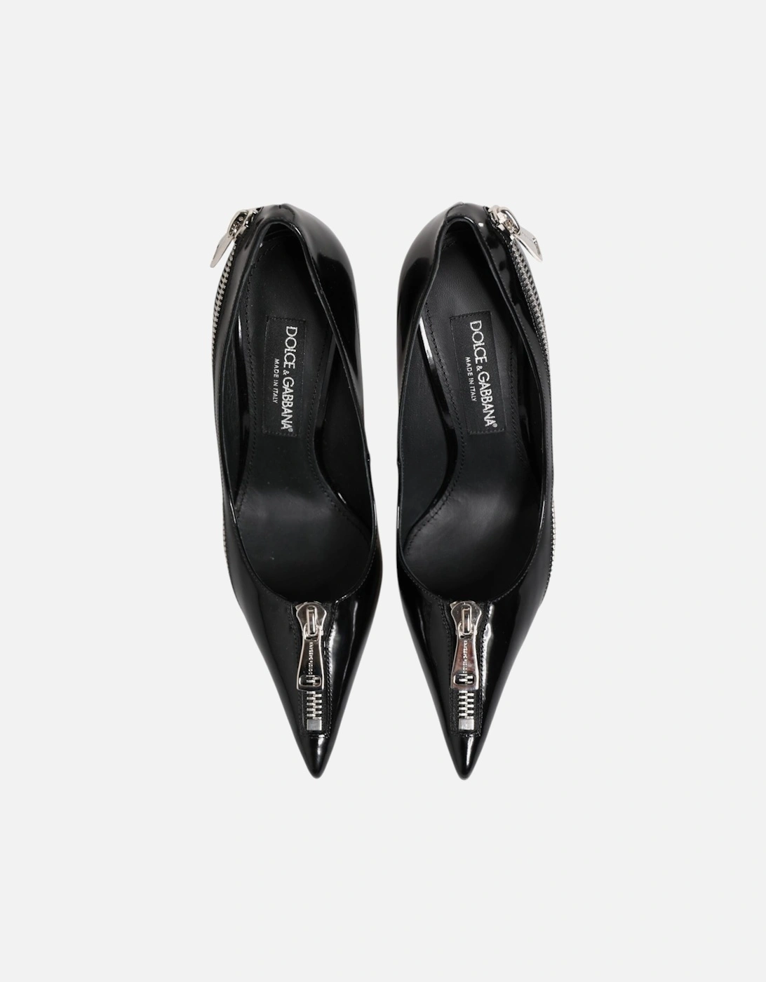 Leather Pumps with Zipper Embellishment Women - Black
