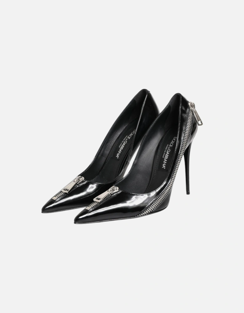 Leather Pumps with Zipper Embellishment Women - Black