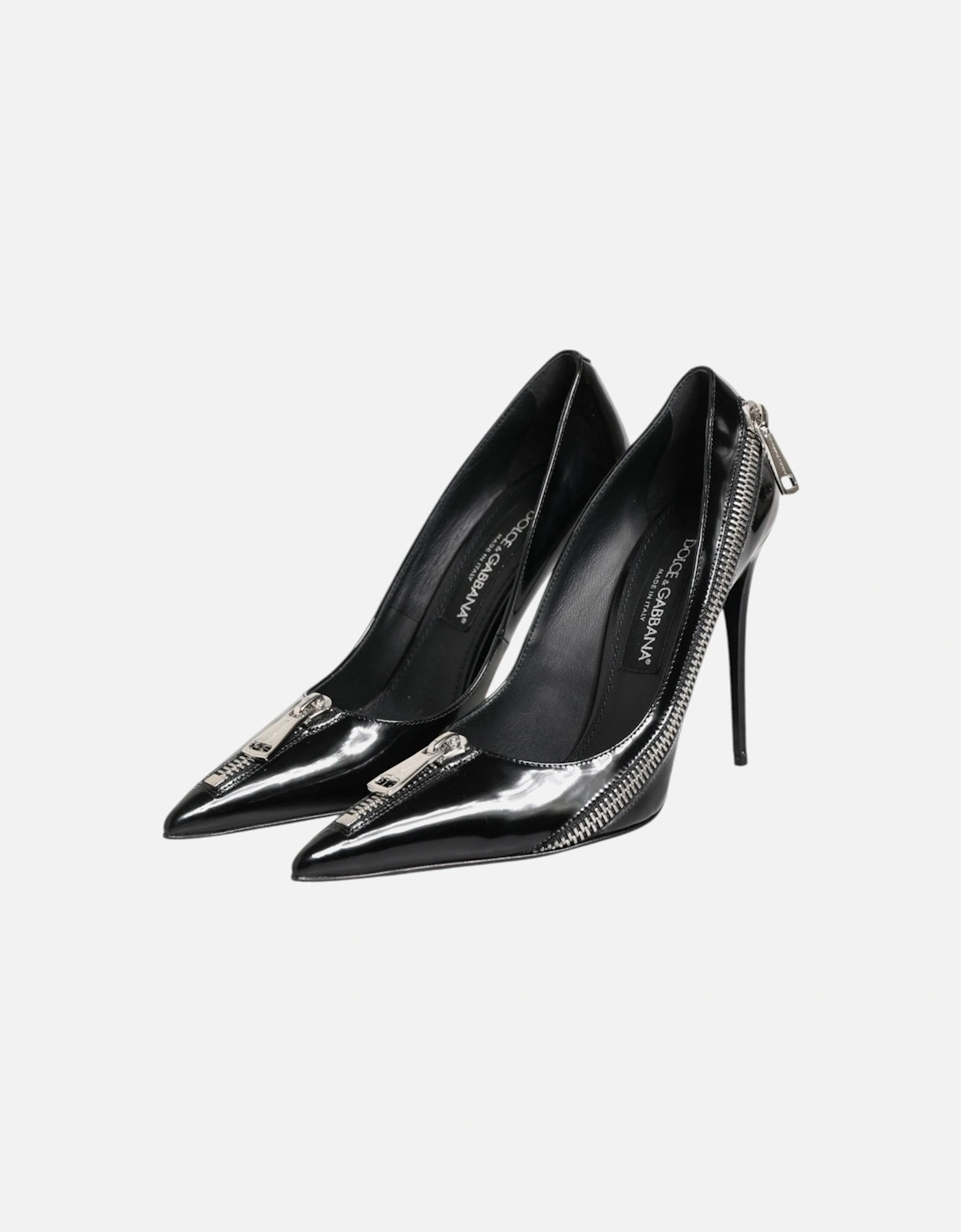 Leather Pumps with Zipper Embellishment Women - Black