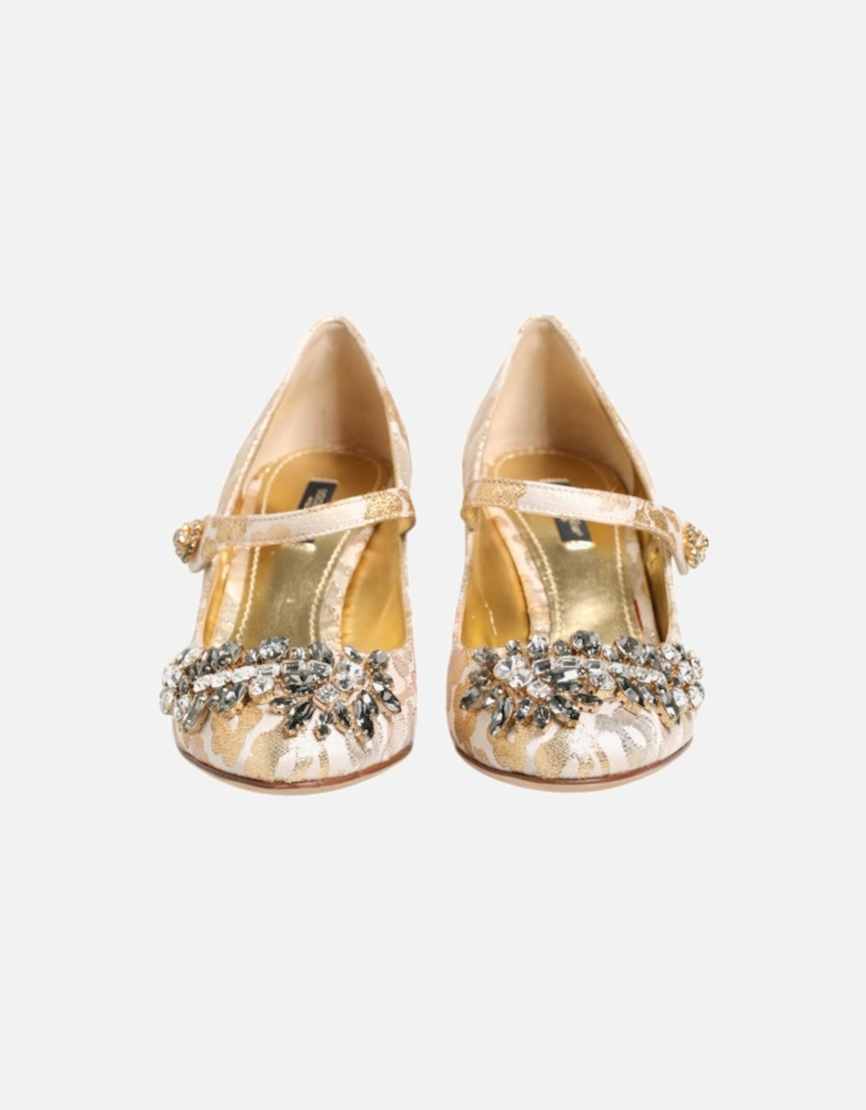 Floral Jacquard Mary Jane Pumps Women - Gold Sandals