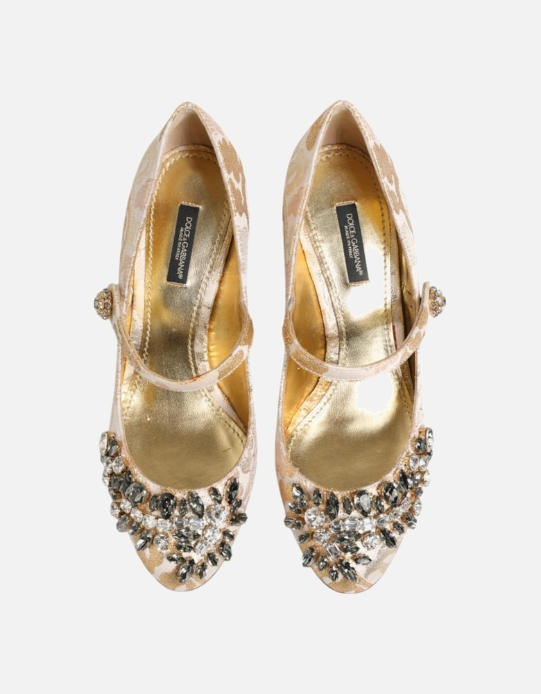 Floral Jacquard Mary Jane Pumps Women - Gold Sandals