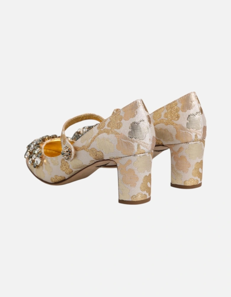 Floral Jacquard Mary Jane Pumps Women - Gold Sandals