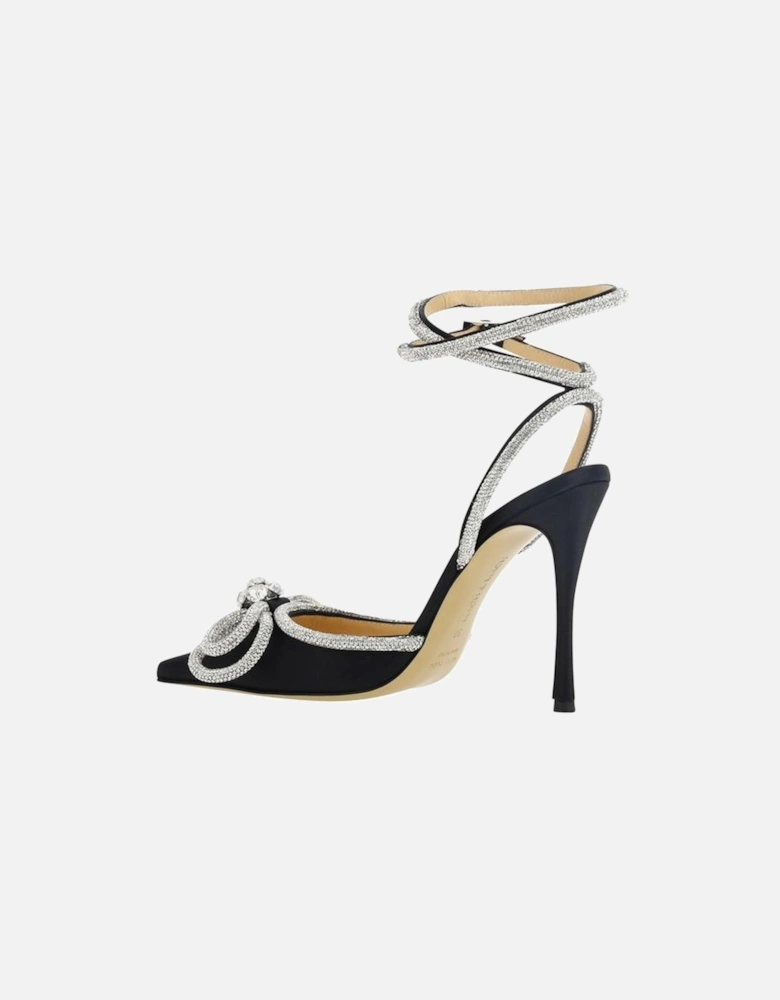 Calfskin Sandals with Shiny Bow and Beaded Applique Women - Black