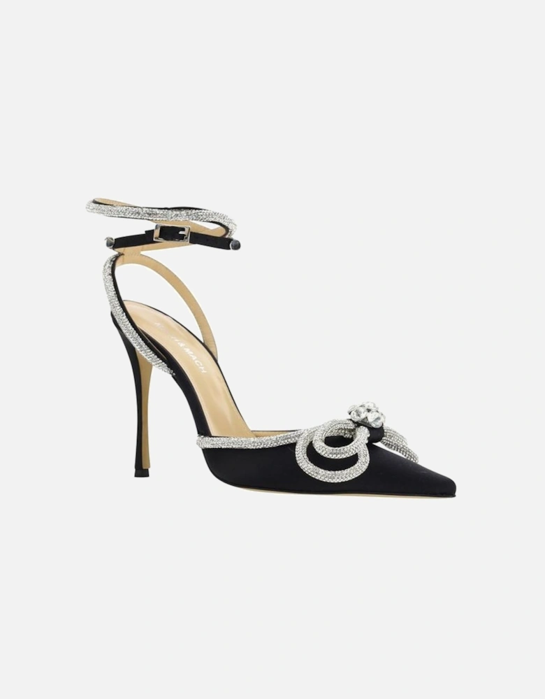 Calfskin Sandals with Shiny Bow and Beaded Applique Women - Black