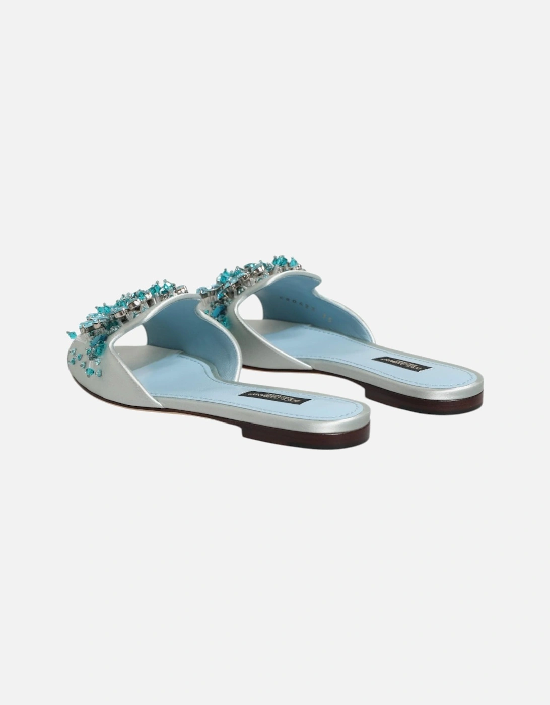 Beaded Embellished Leather Slide Sandals Women - Blue-Silver