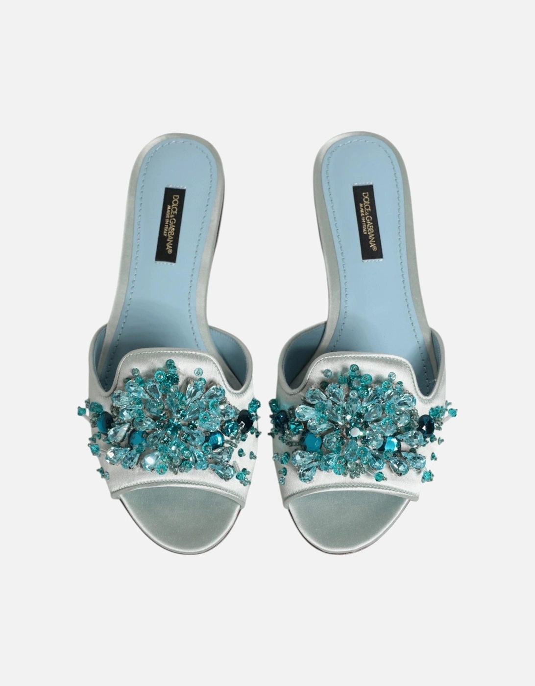 Beaded Embellished Leather Slide Sandals Women - Blue-Silver
