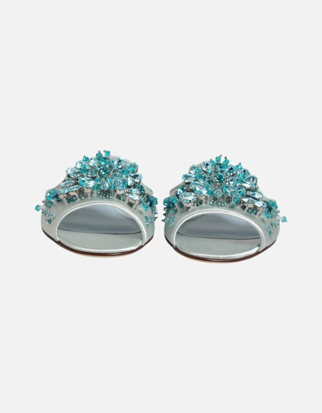 Beaded Embellished Leather Slide Sandals Women - Blue-Silver