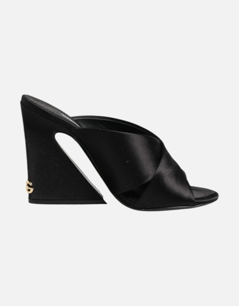 Satin High Heel Crossover Panel Sandals Women - Black