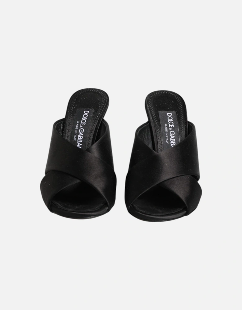 Satin High Heel Crossover Panel Sandals Women - Black