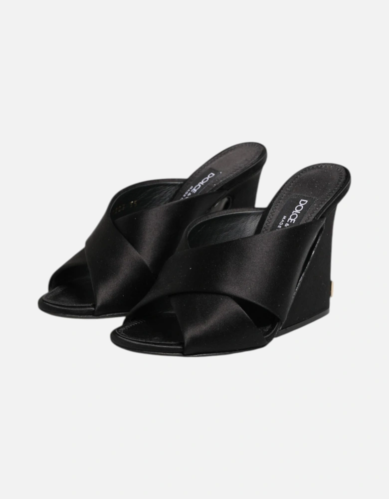 Satin High Heel Crossover Panel Sandals Women - Black