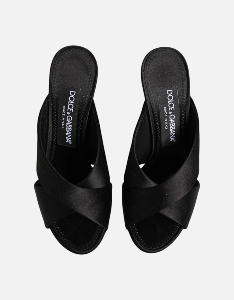 Satin High Heel Crossover Panel Sandals Women - Black