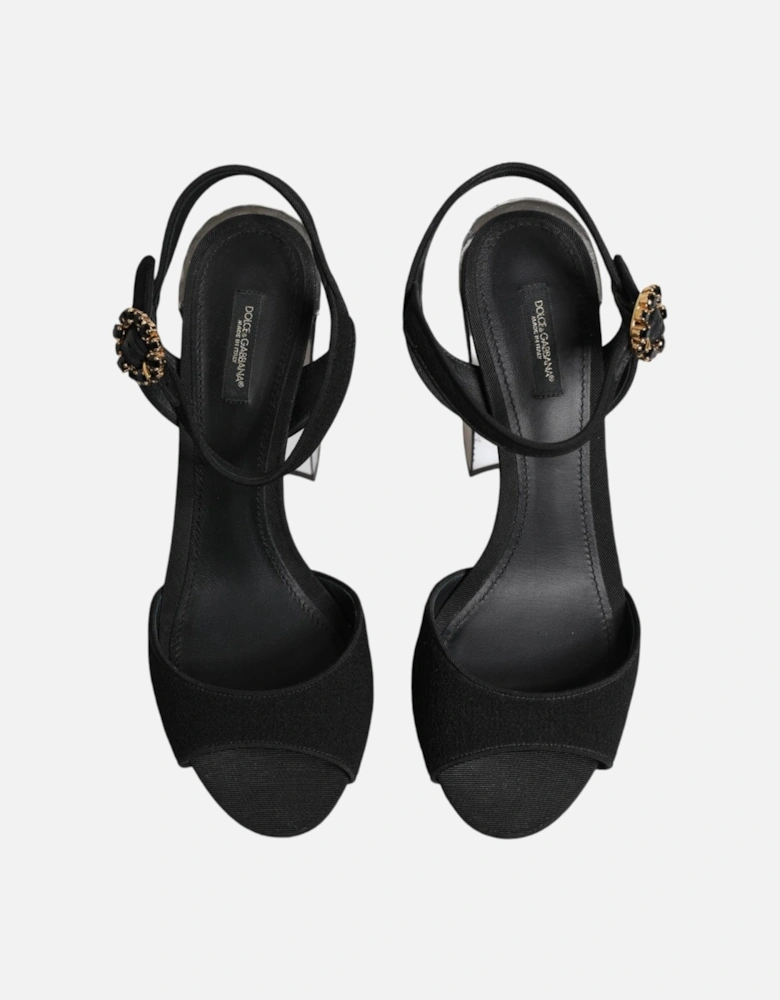 Mirrored Heel Ankle Strap Sandals with Crystals Women - Black | Silver