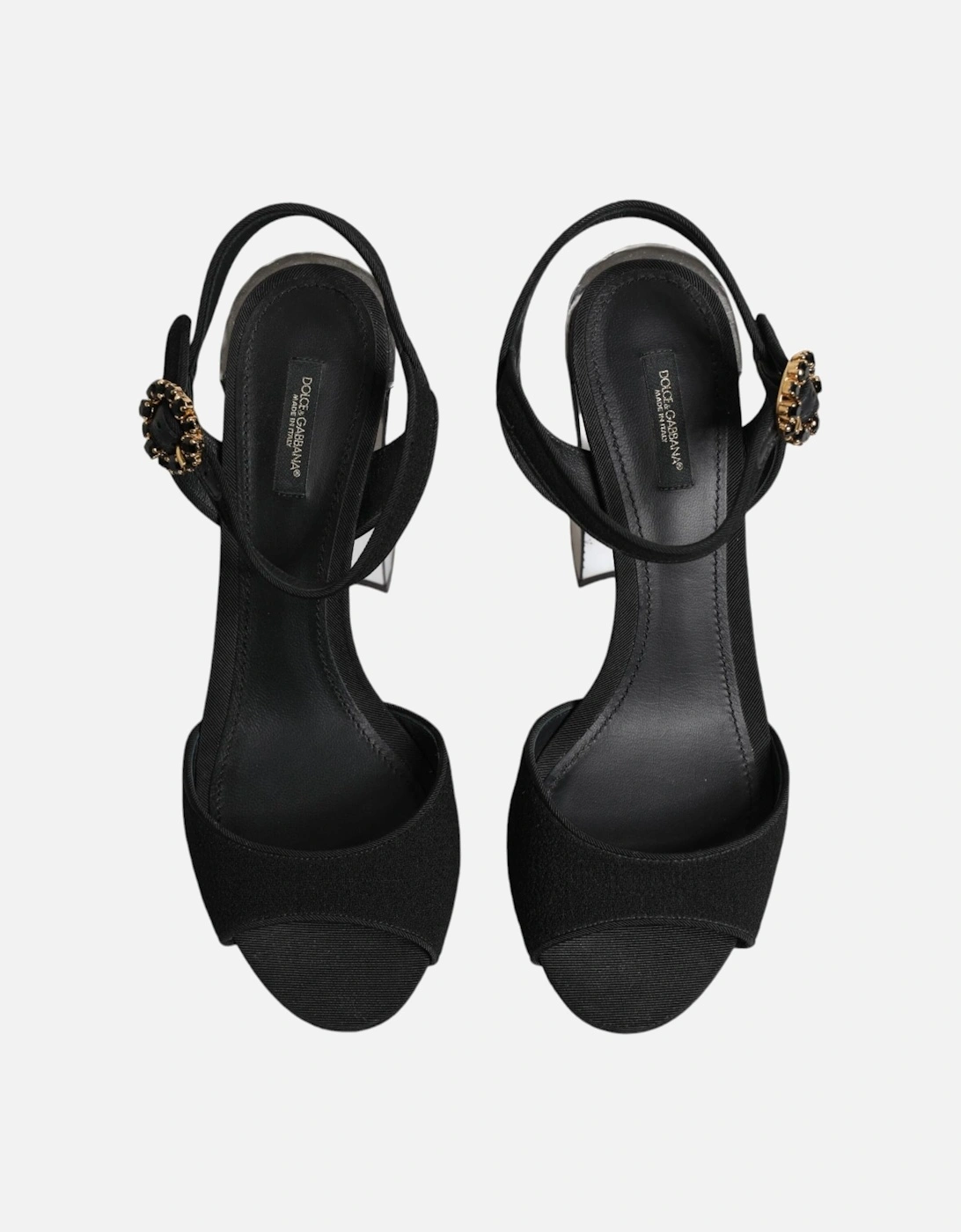 Mirrored Heel Ankle Strap Sandals with Crystals Women - Black | Silver