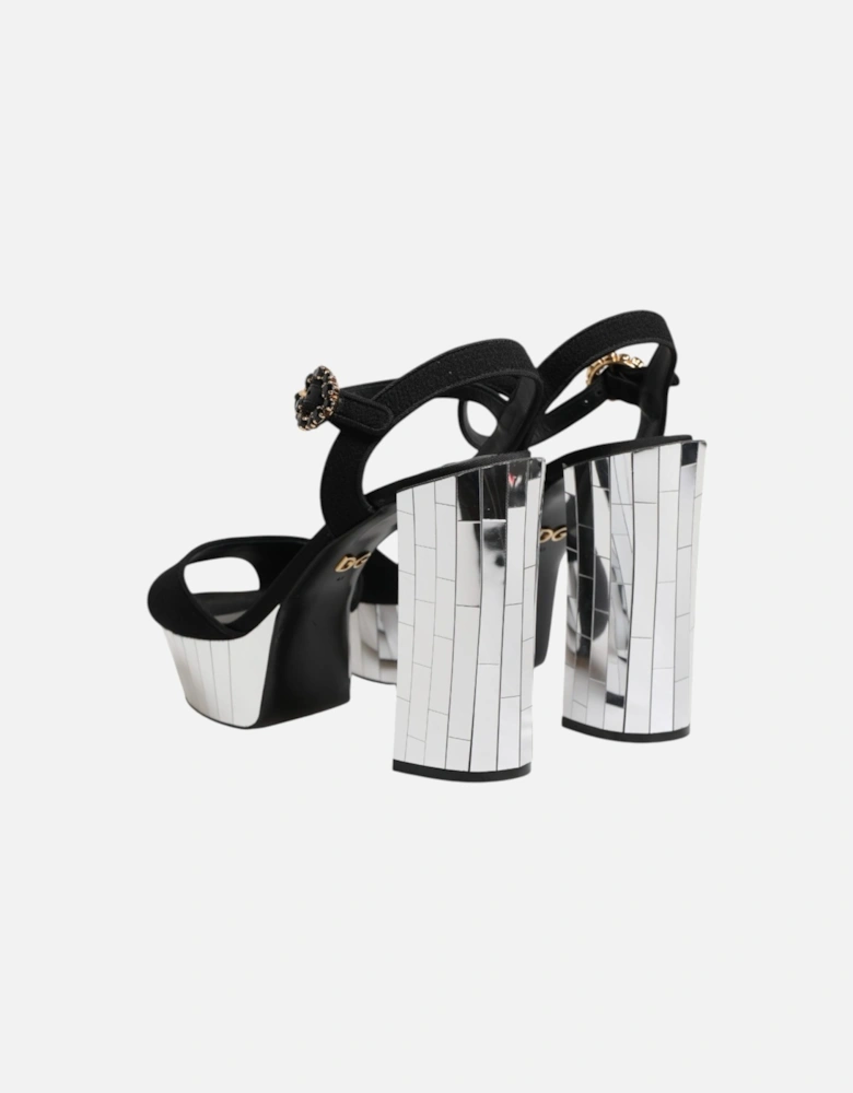 Mirrored Heel Ankle Strap Sandals with Crystals Women - Black | Silver