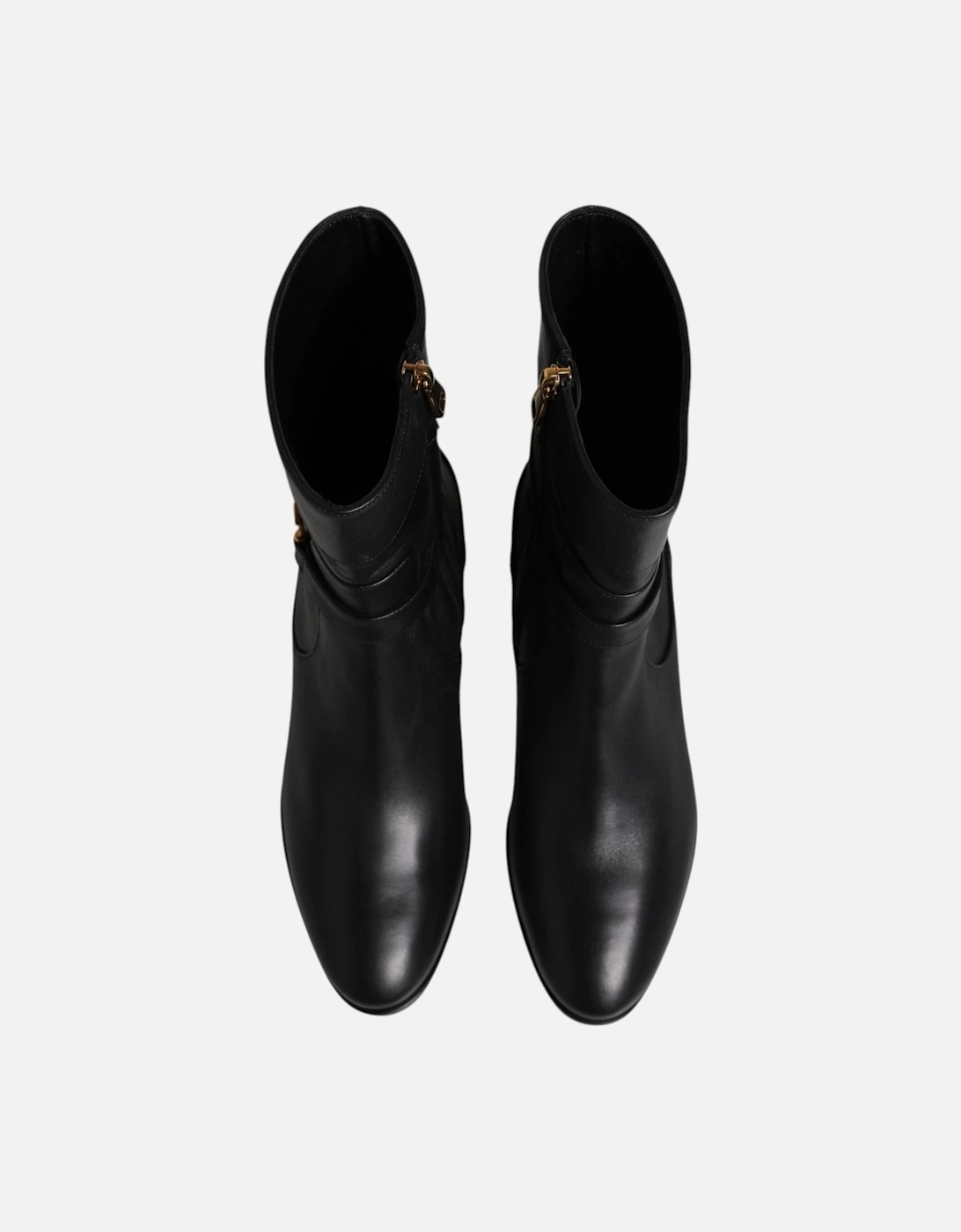 Leather Biker Boots with Side Zipper Women - Black