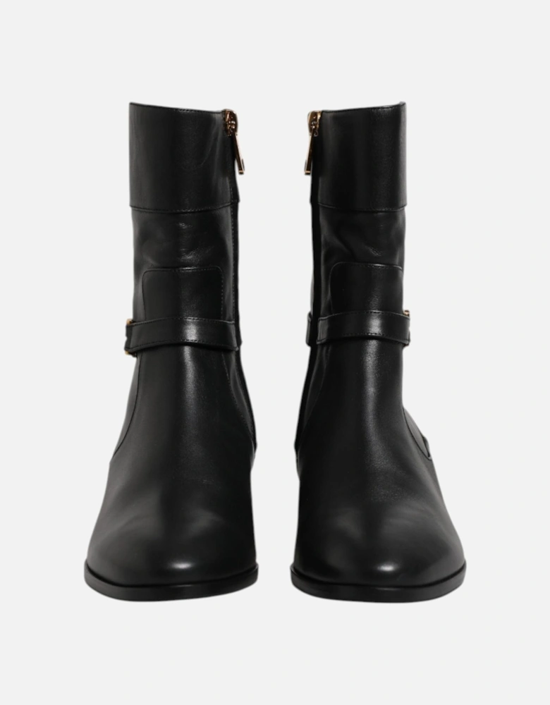 Leather Biker Boots with Side Zipper Women - Black