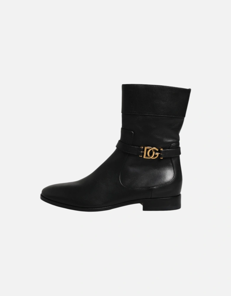 Leather Biker Boots with Side Zipper Women - Black