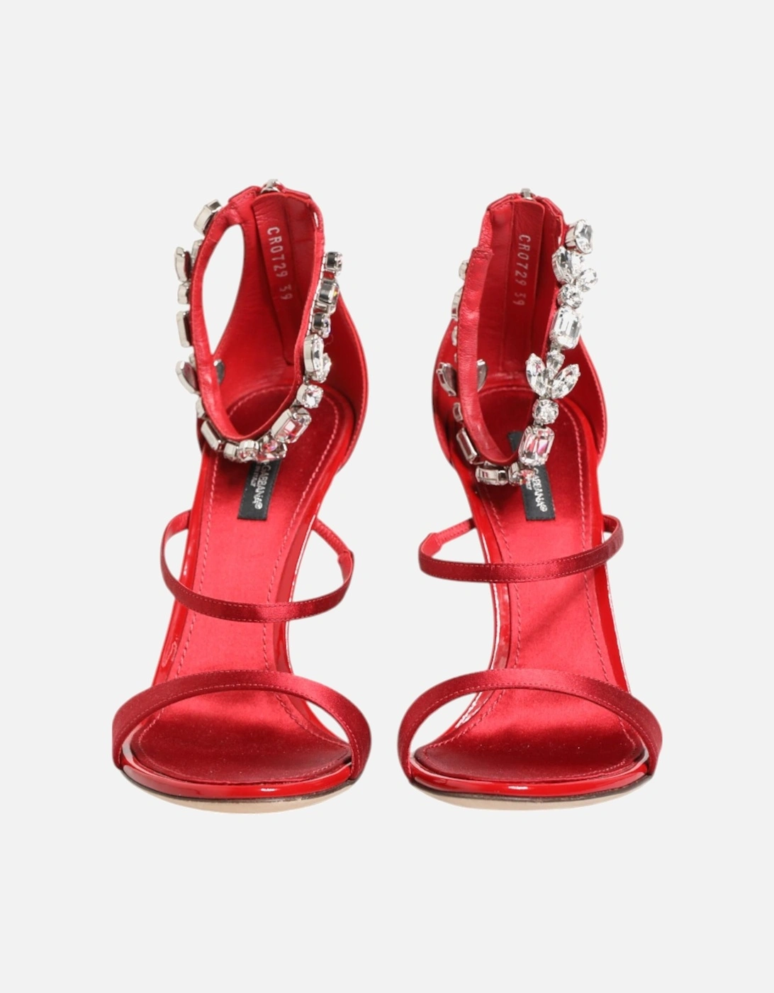 Crystal Embellished Ankle Strap Heels Sandals Women - Red