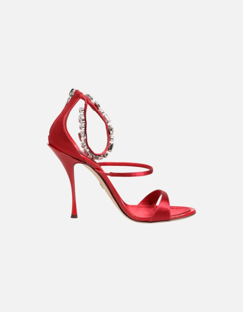 Crystal Embellished Ankle Strap Heels Sandals Women - Red