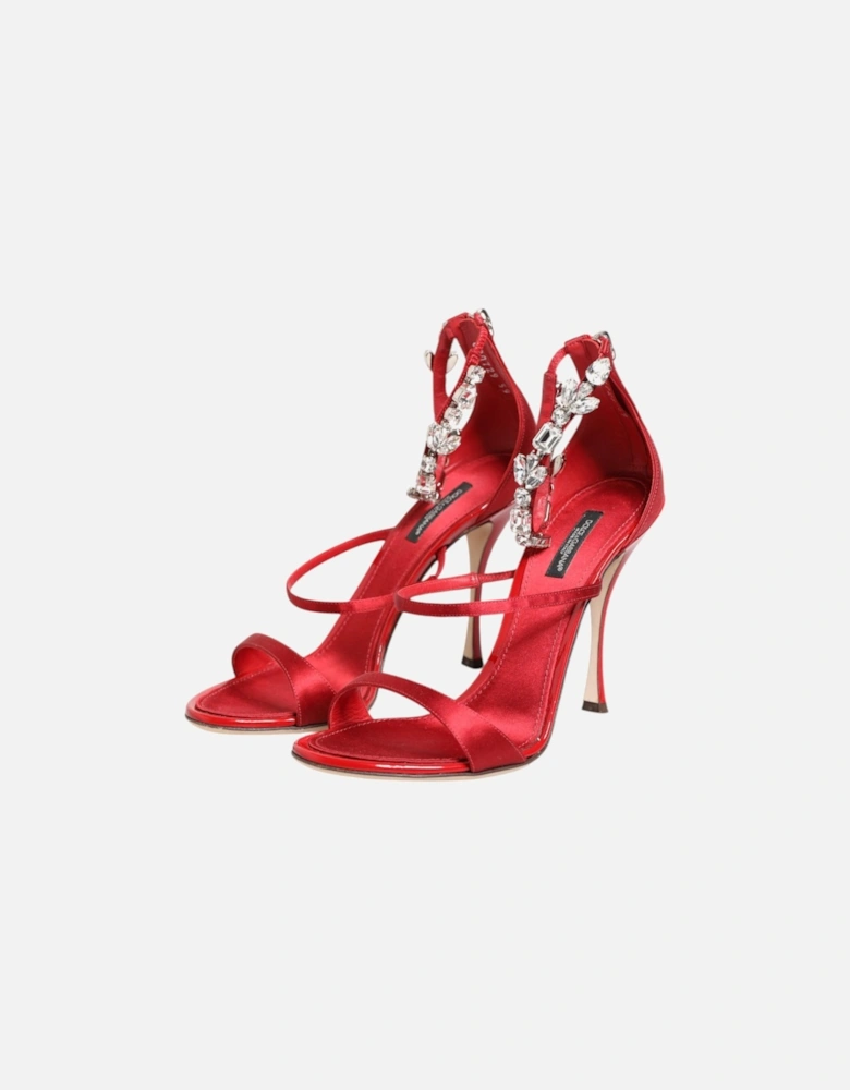 Crystal Embellished Ankle Strap Heels Sandals Women - Red