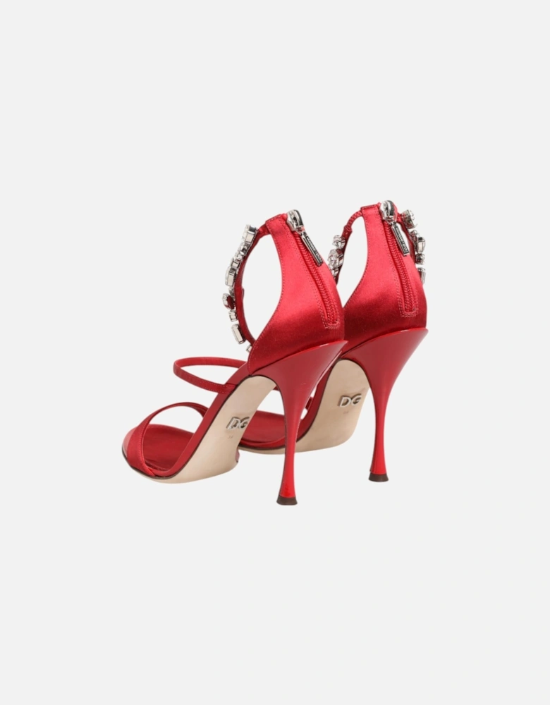 Crystal Embellished Ankle Strap Heels Sandals Women - Red