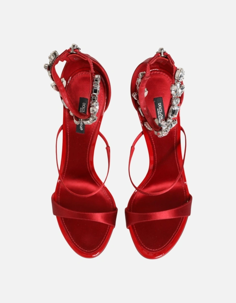 Crystal Embellished Ankle Strap Heels Sandals Women - Red