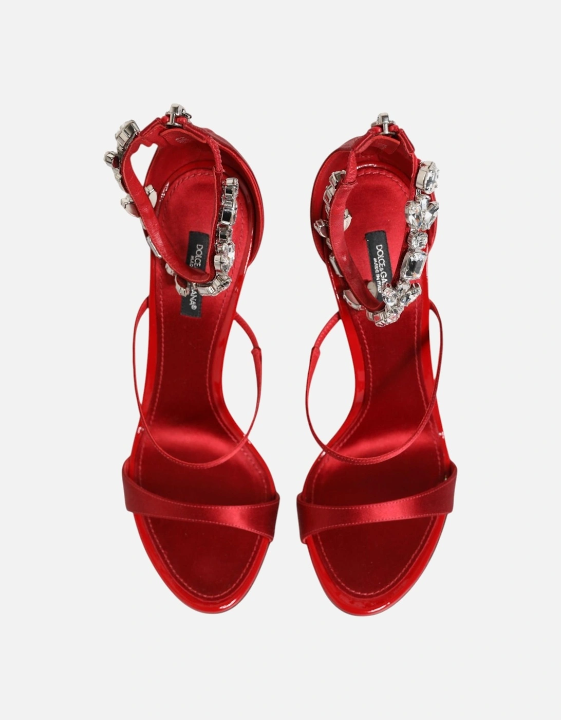 Crystal Embellished Ankle Strap Heels Sandals Women - Red
