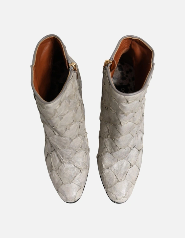 Leather Ankle Boots with Zipper Closure Women - Off White